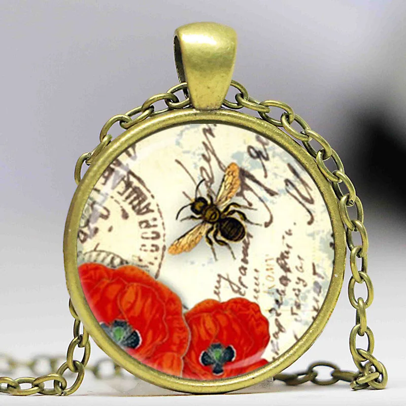 Пчела ожерелье Красный мак ювелирные изделия пчела Цветок Сад Весна цветочный