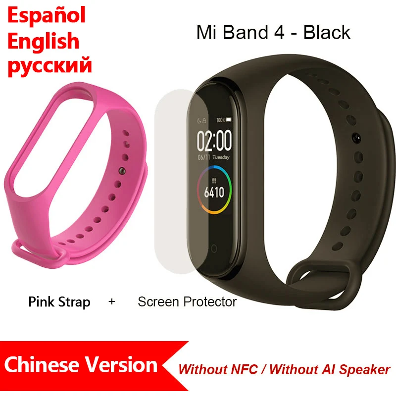 pink strap film CN Xiaomi Mi Band 4 Смарт-браслет Фитнес-сердечный ритм 135 мАч Цветной экран Bluetooth 5.0 Водонепроницаемый смарт-браслет Смарт-часы - Цвет: pink strap film CN