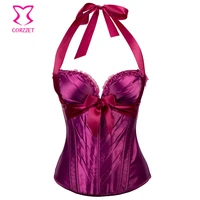 purple satin halter top push up corsage bustier gothique corselet plus size corset 6xl gothic clothing corsets and bustiers sexy
