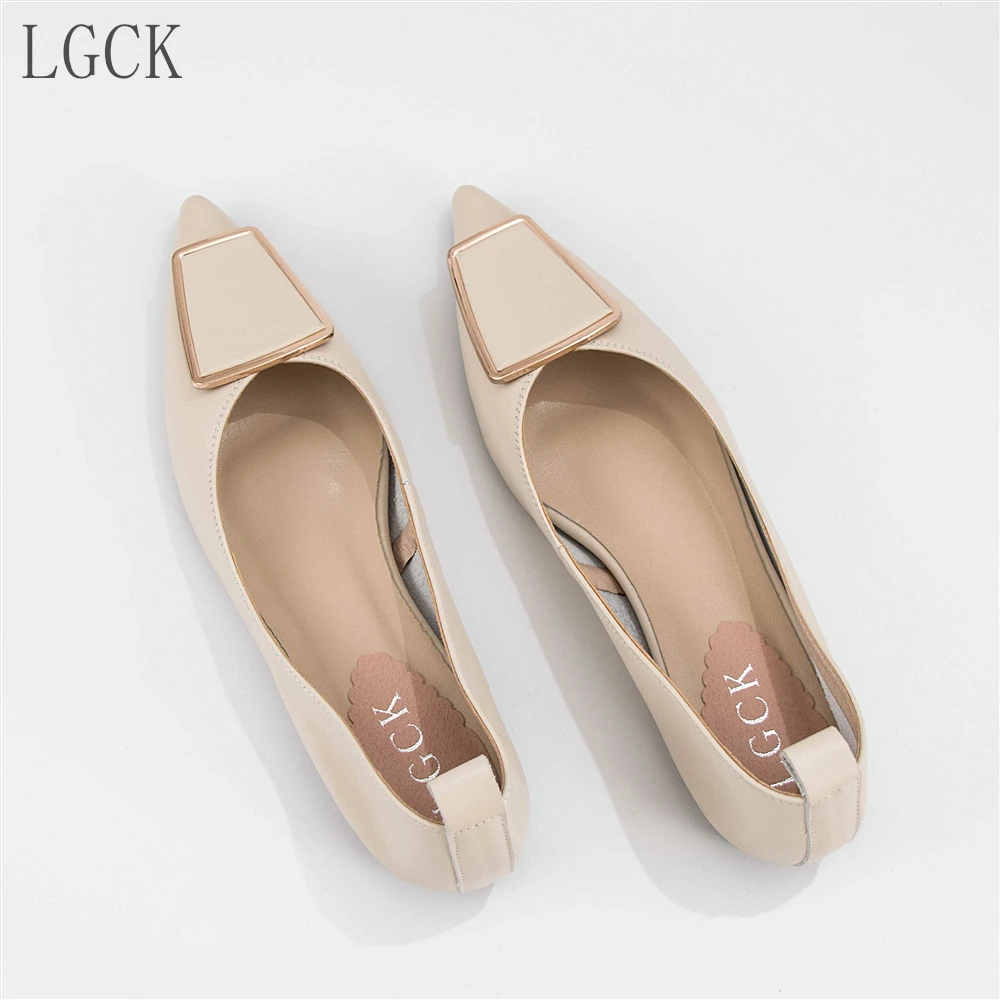 Plus Size 34-43 Genuine Leather Women Shoes Elegant Pointed Toe Flat Loafers Ballet Fashion Ladies Low Heel Party Brand Design