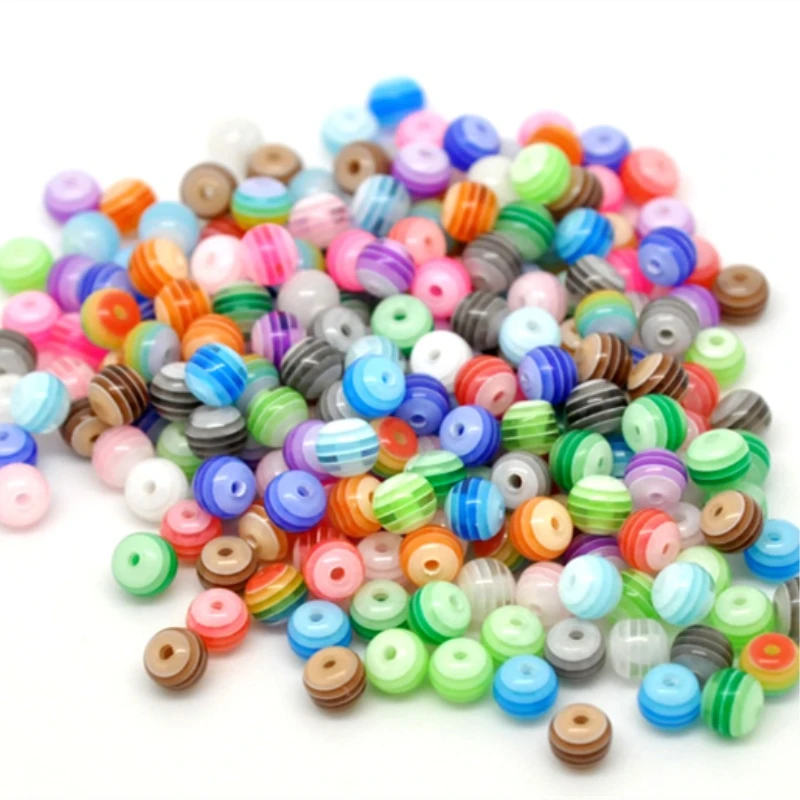 DoreenBeads 500 шт. разноцветные Круглые шарики в полоску диаметр 6 мм. Размер отверстия: