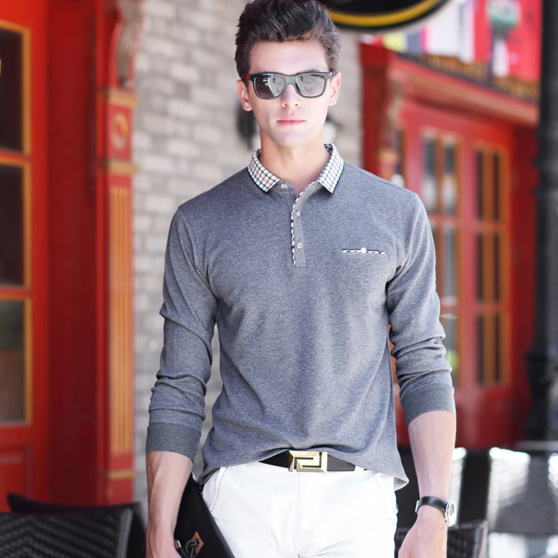 

2018 Spring Autumn High Quality Men's Cotton Long Sleeve Polo Shirts Slim Pullover Business Man Solid Shirt Casual Male Polos