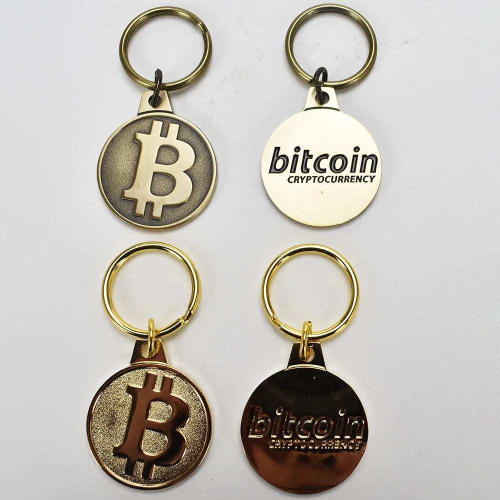2 цвета античный латунный и позолоченный 25 мм Биткоин монета брелок Бит