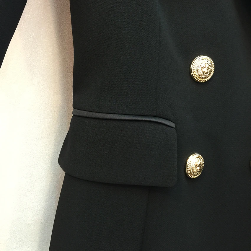 

TOP QUALITY Paris Fashion 2021 Runway Designer Dress Women's 3/4 Sleeve Metal Lion Buttons Notched Collar Dress
