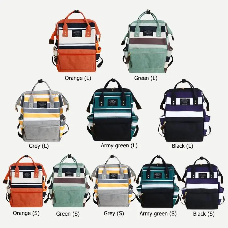 Полосатые дорожные Рюкзаки Женские холщовые сумки на плечо школьные с ручкой
