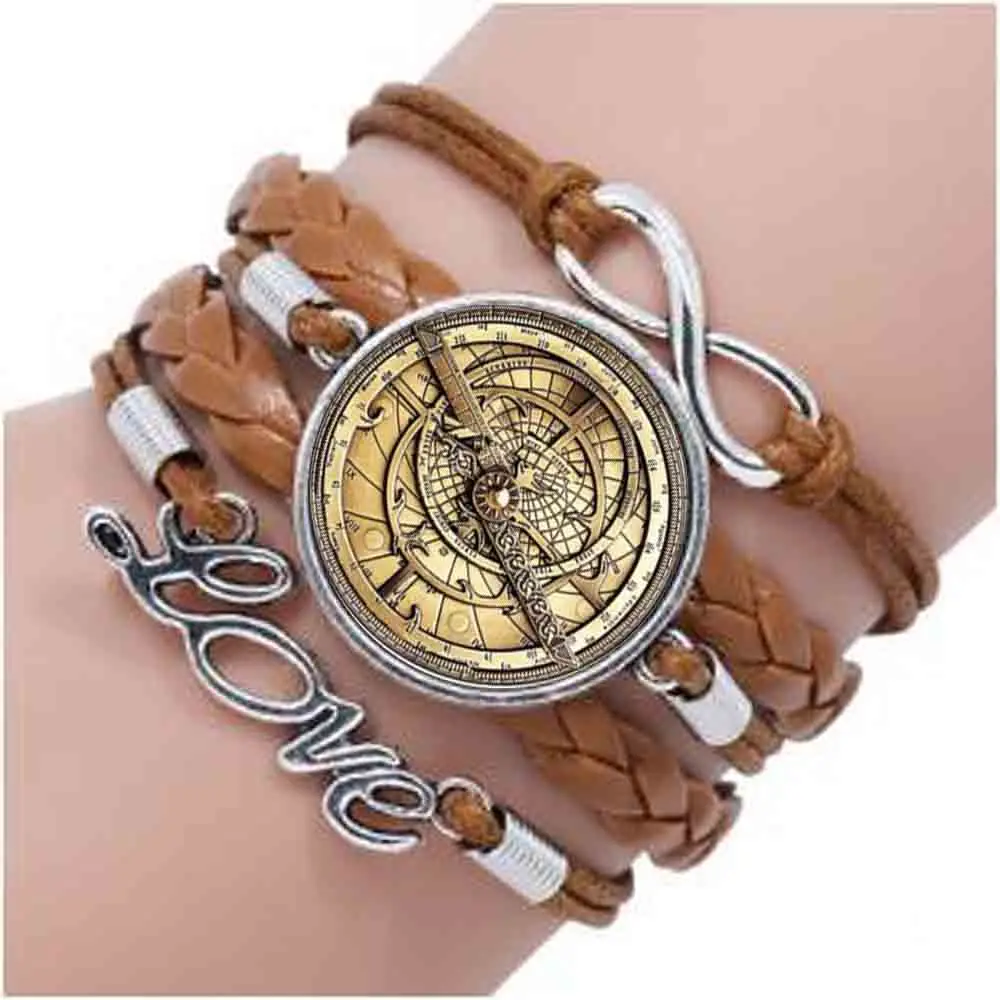

QiYuFang Sky Nice bracelet Compass Photo Glass men astrolabe women best friends bracelets
