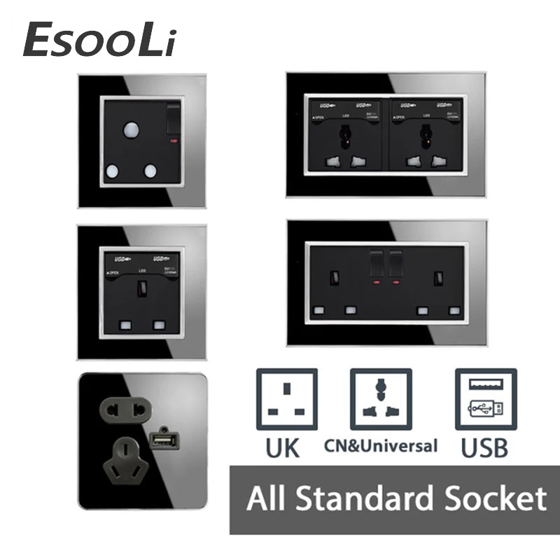 EsooLi универсальный стандарт Великобритании Разъем USB 146/86 Тип 13A/10A роскошный
