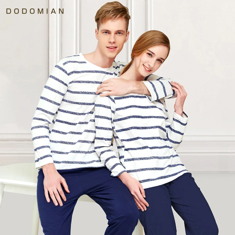 

Couple Pajama Cotton Striped O-neck Sleepwear Lover Home Clothes Plus Size L-3XL High Quality Men+Women Underwear 1 Set