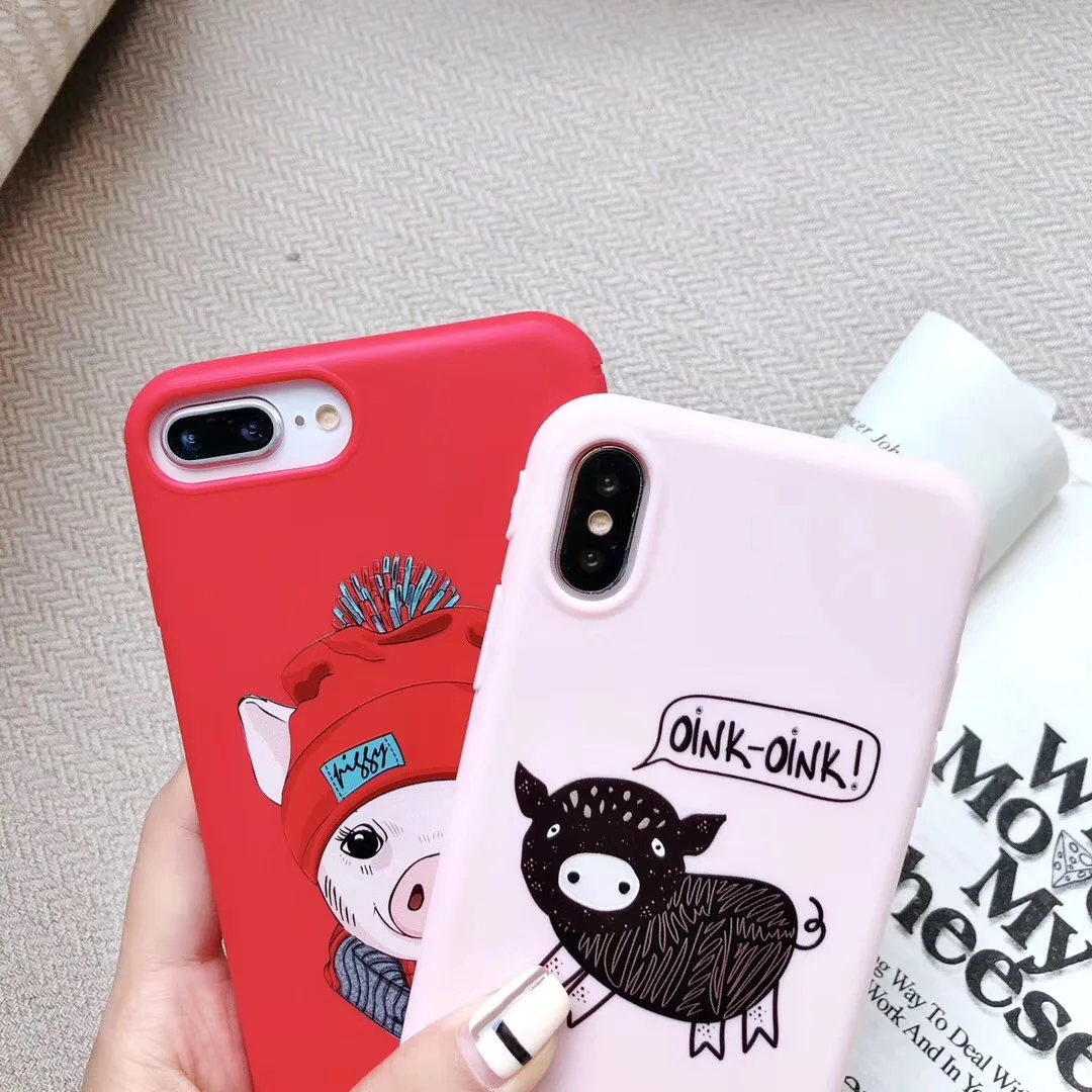 Модный красный чехол для iphone X 7 7plus милый мультяшный поросенок матовый мягкий