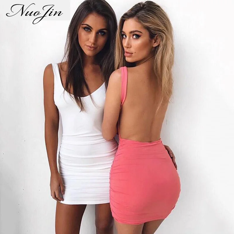 Nuojin сексуальная спинки summer dress 2017 В шеи бинты клуб бальные платья повседневная