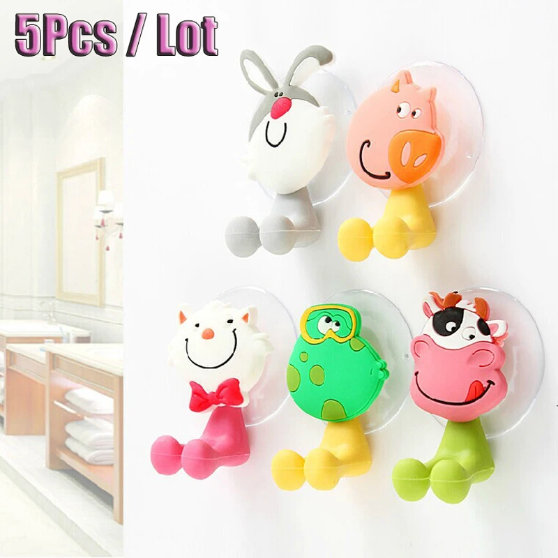 

5Pcs Baby Care Grooming & Healthcare Kits Cute Cartoon Sucker Suction Hooks Set Hanging Baby Toothbrush Holder Towels Etc.
