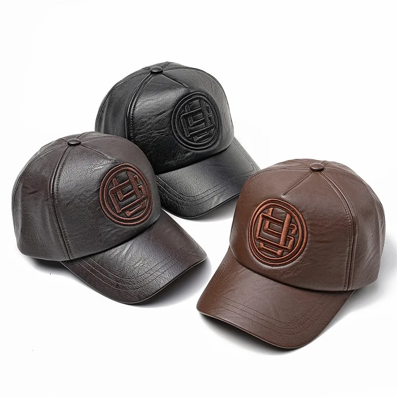 xthree New fall winter leather baseball cap faux leather winter hat snap back hat for men casual cap hat fashion high quality