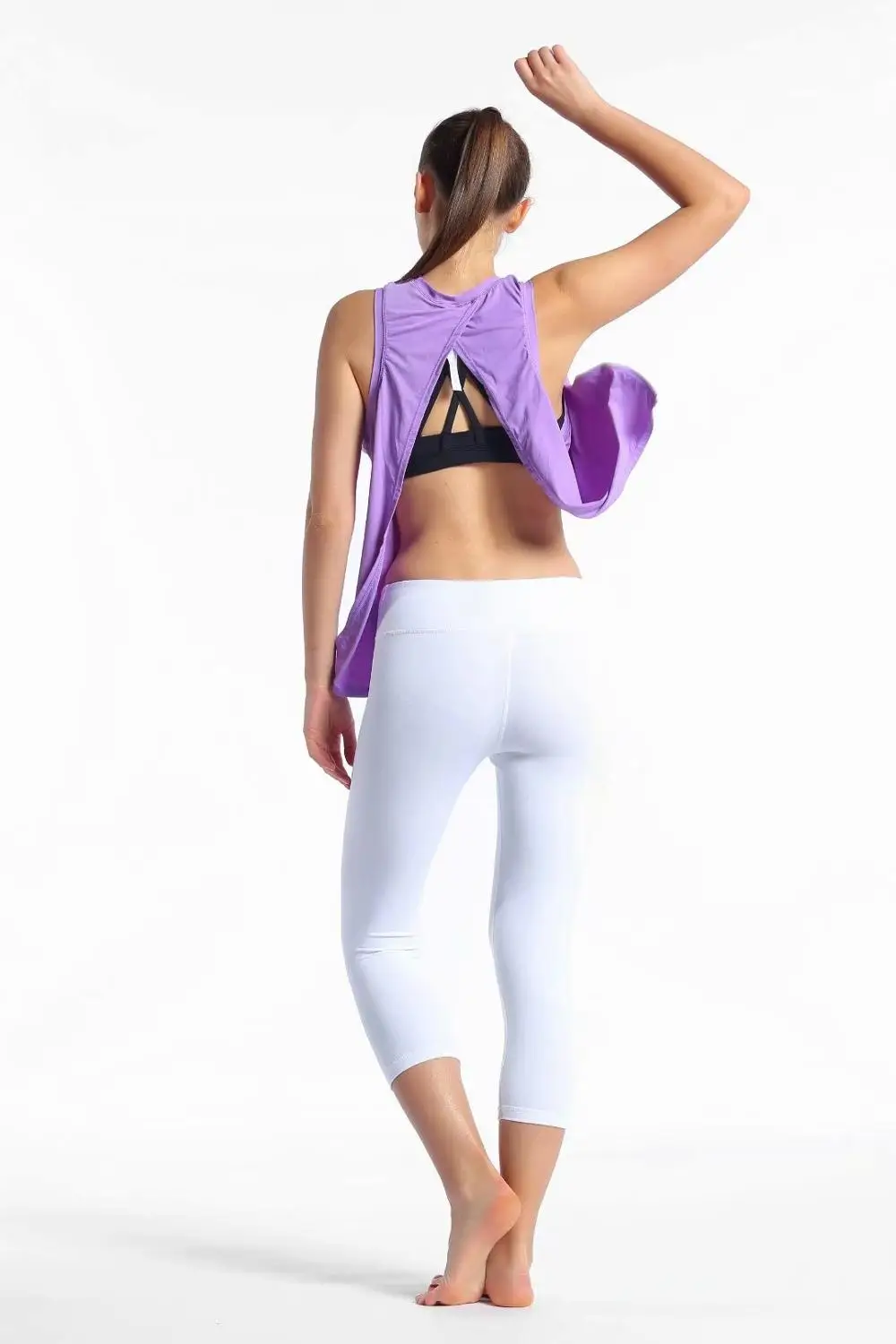 Lavender NWT Спортивная одежда для бега, одежда для тренировок, открытая спина, топы для йоги, стрейчевая Сексуальная Блузка, майка для спортзала, рубашки без рукавов, спортивный укороченный топ - Цвет: Lavender