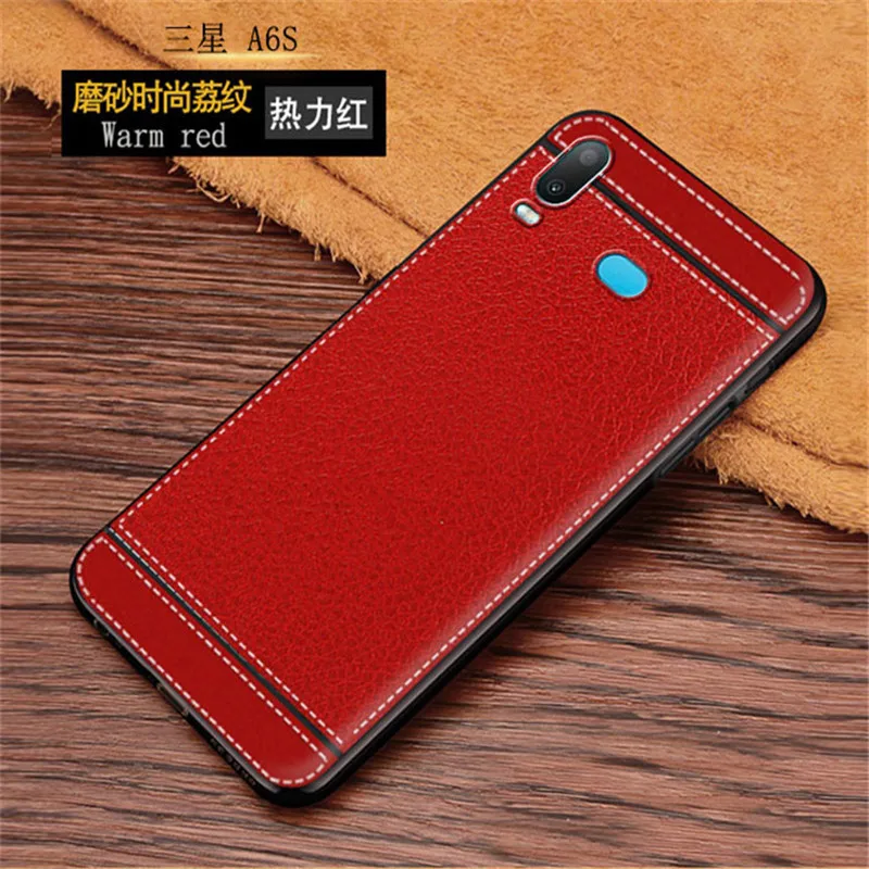 Силиконовый чехол Litchi cortex для Samsung A6s Lychee кожаный матовый мягкий из ТПУ с рисунком