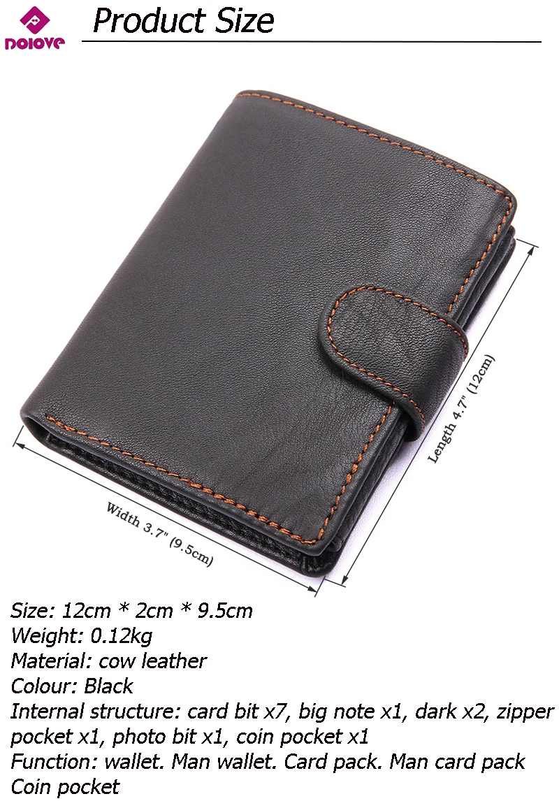DOLOVE, мужской кошелек из натуральной коровьей кожи, модный, с карманом для монет, фирменный, тройной дизайн, мужской кошелек, высокое качество, мужской держатель для карт, ID, D-7618