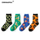 Модные женские забавные носки в стиле Харадзюку; Трендовые яркие носки с изображением авокадо, банана, персика, Счастливого цвета; Kawaii Cat; 85% хлопковые носки