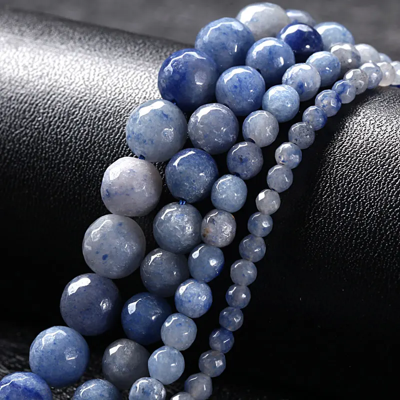 4-12mm Natural Round Faceted Blue Aventurine Beads For Jewelry Making Bracelet Women 15'' Needlework DIY Trinket - купить по
