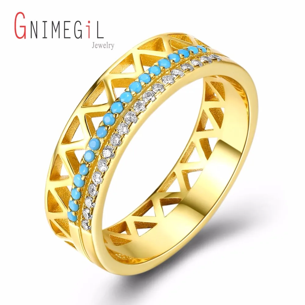 Женское кольцо GNIMEGIL Золотое из 100% стерлингового серебра 925 пробы Прямая поставка