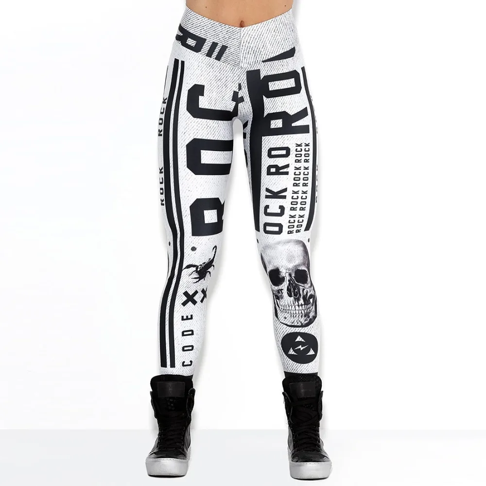Women Fashion White Sporting High Waist Slim Leggings New Style Letters Pattern Elastic Force Breathable Polyester Leggings