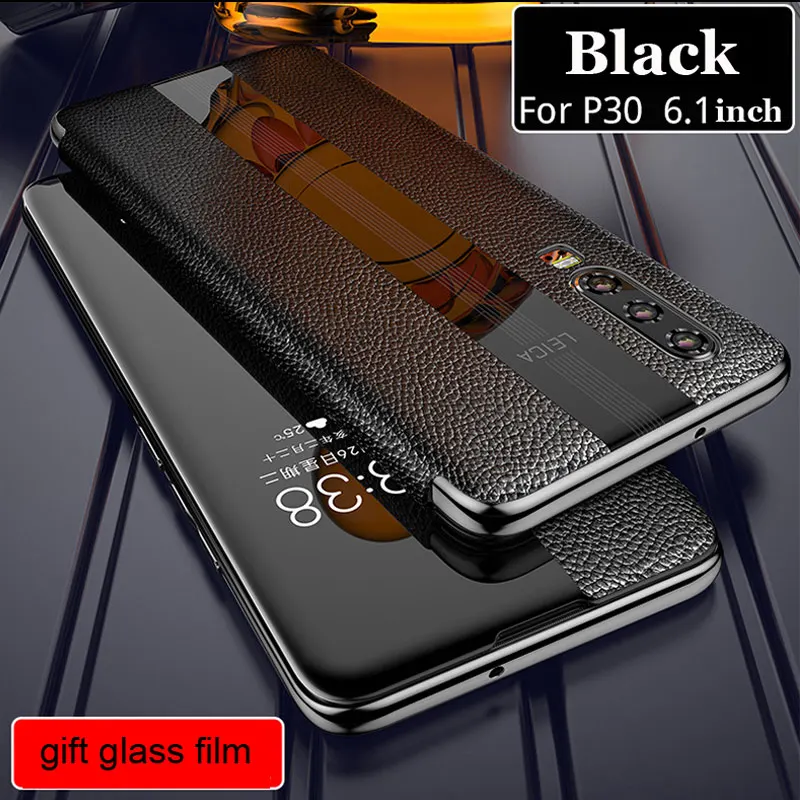 black Для huawei p30 P30 Pro чехол из натуральной кожи для huawei p30 pro защита телефона Гибридный windows view настоящий Флип кожаный чехол - Цвет: black
