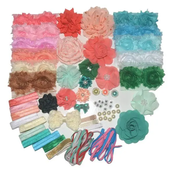 DIY Baby Kids Headband Making Kit Blue Pink Red Flower Headwear Vintage Floral Hairbands Party Gift Accessories |