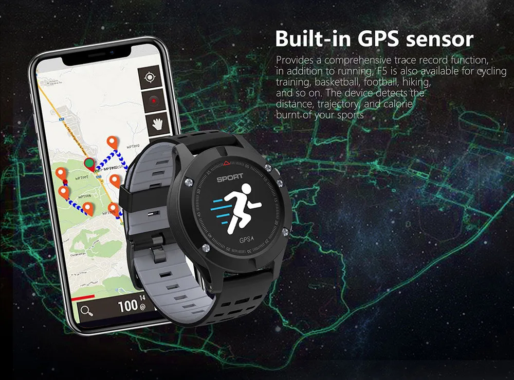 DT № 1 F5 Смарт-часы gps BT монитор сердечного ритма высотомер барометр термометр браслет Поддержка Siri для Android iOS 9,0