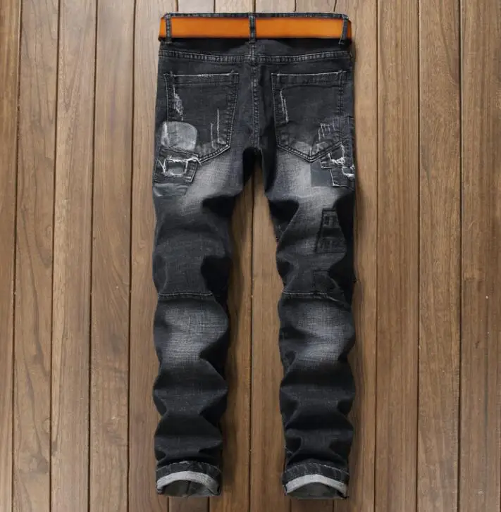 Дешевые джинсы Мужские байкерские винтажные с заплатками мужские брюки из