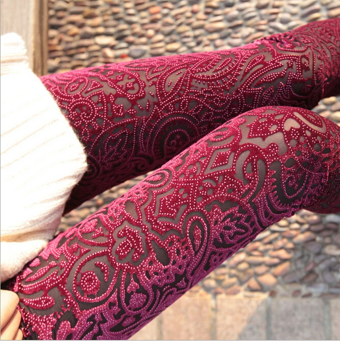 hot sale!! new 2014 women slim thin leggings autumn vintage gold embossed velvet casual legging pants | Женская одежда