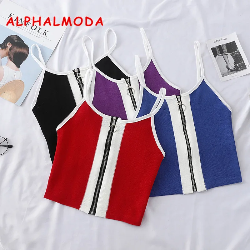 Женский Короткий трикотажный жилет ALPHALMODA на молнии с высокой талией|Майки| |