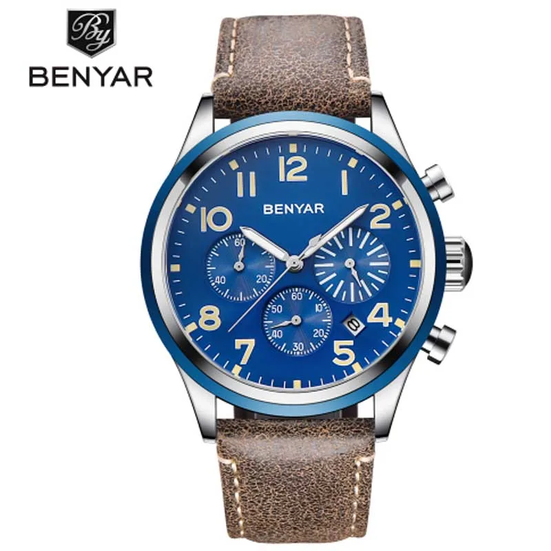 Браслет BENYAR Nouvelle Marque De Luxe Tout en acier de Chronographe Hommes | Наручные часы