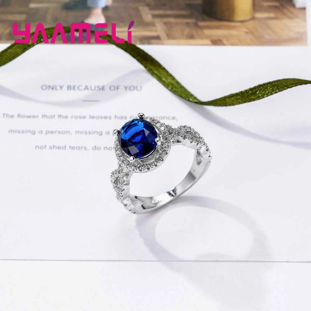 Женское кольцо из серебра 925 пробы с темно синим круглым кристаллом|925 sterling silver|ring sterlingsterling silver |