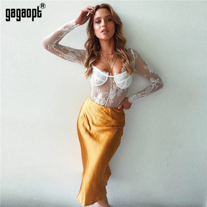 Gagaopt, высокая мода, Кружевное боди для женщин, Цветочная вышивка, сексуальный боди с длинным рукавом, комбинезон, Комбинезоны