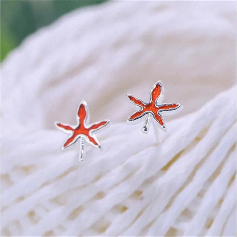 LULU-PIG 925 Silver Ear Stud Korean Version Artistic Fresh Temperament Lovely Red Maple Leaf Oil E0550 | Украшения и аксессуары