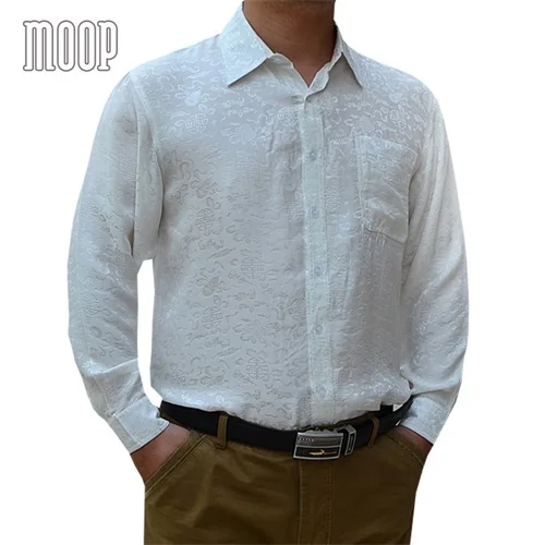 5 цветов, натуральный шелк, мужская рубашка, драконий жаккард, chemise homm camiseta masculina camisa masculina LT380 - Цвет: White per pic