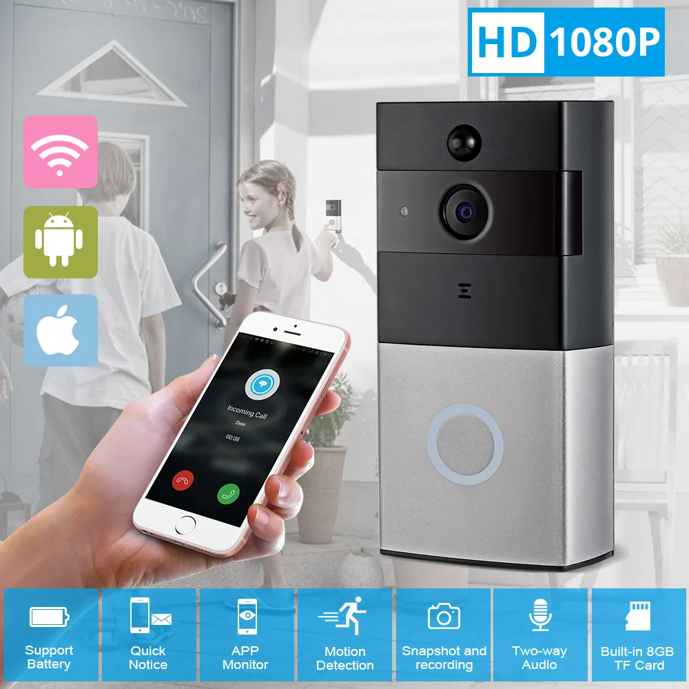 FUERS 1080P HD беспроводной WiFi двусторонний дверной звонок домашний PIR детектор