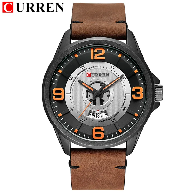 black gray orange Reloj hombres мужские часы модные кварцевые часы CURREN повседневные кожаные мужские наручные часы с датой erkek saat подарок для мужчин - Цвет: black gray orange