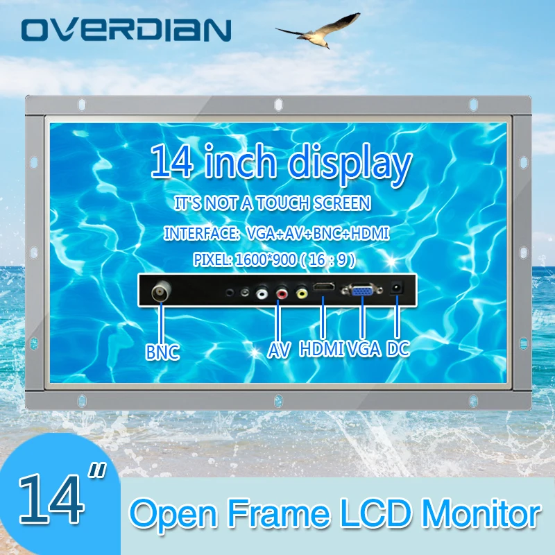 Дисплей 14 дюймов промышленный ЖК монитор без сенсорного экрана VGA/HDMI/BNC/AV