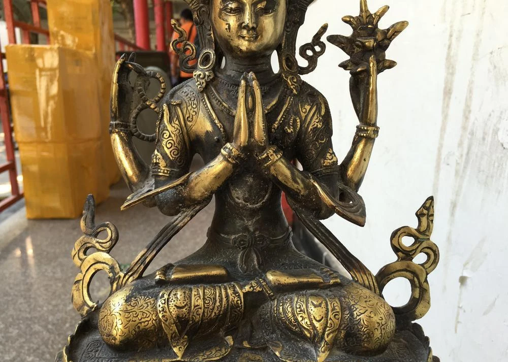 Бесплатная доставка Тибет буддизм медь Четыре руки Гуань-Гуань Инь Бодхисаттва