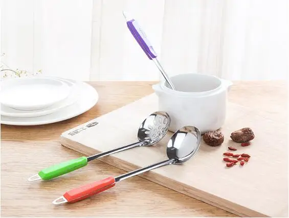 2 шт./лот нержавеющая сталь с пластиковой ручкой большая ложка для супа Черпак