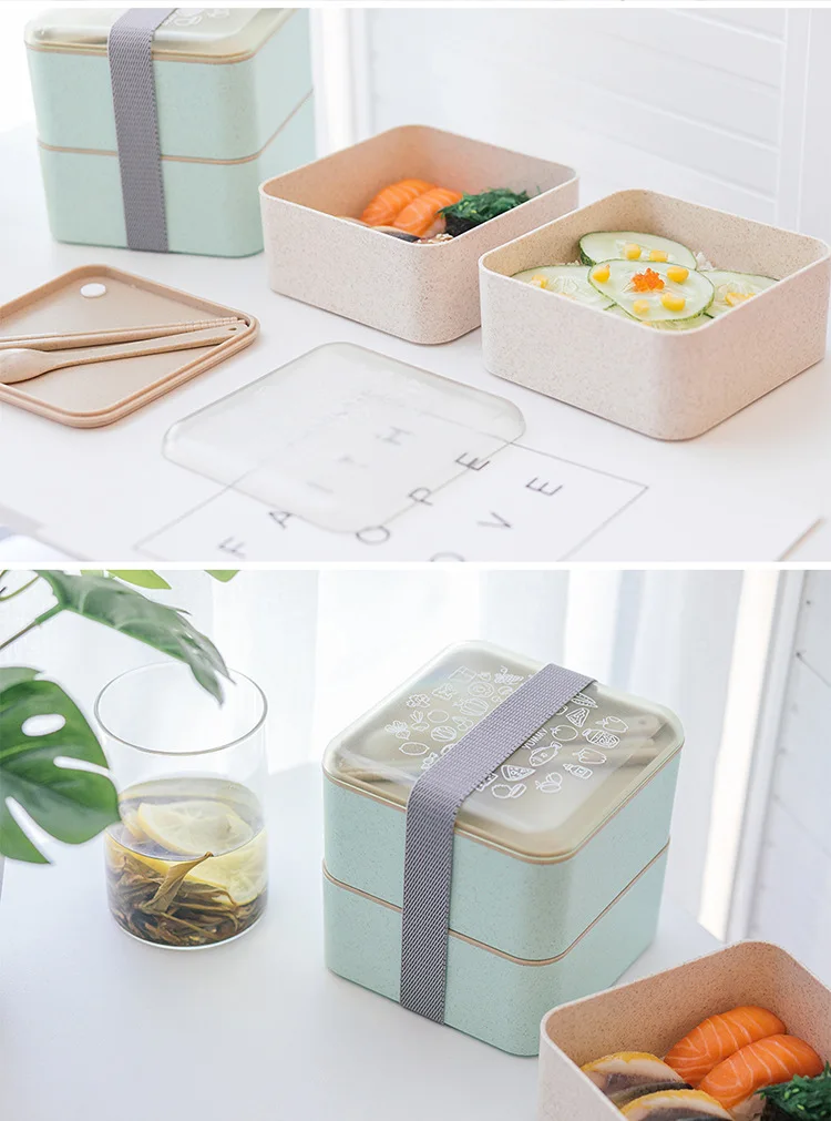 2 слоя пшеничной соломы большой емкости Ланч-бокс для микроволновой печи Bento