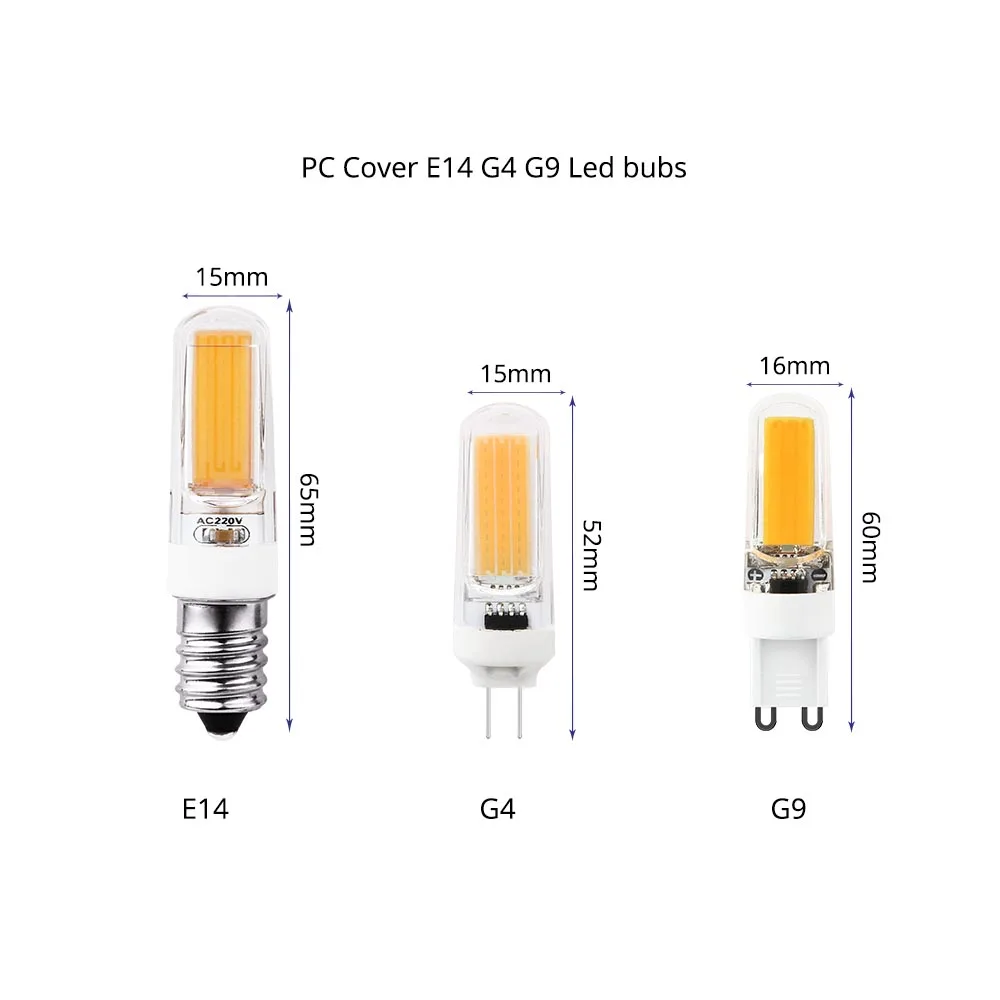 Светодиодная лампа E14 G9 G4 COB белый/теплый белый AC 220V лампада LED PC крышка 3W лампочки