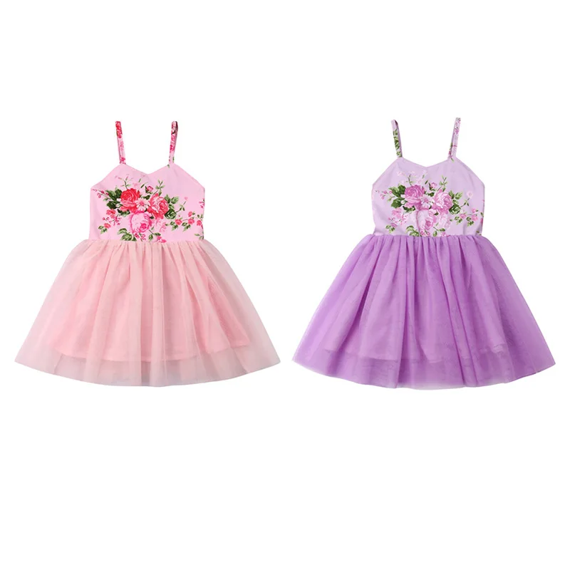 Летнее Повседневное платье в сеточку с цветочным принтом для маленьких девочек