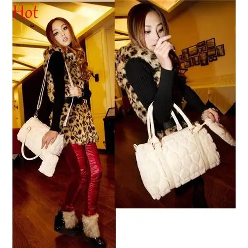 Дамы искусственного меха сумки в форме сердца узор роскошный сумочка женщины