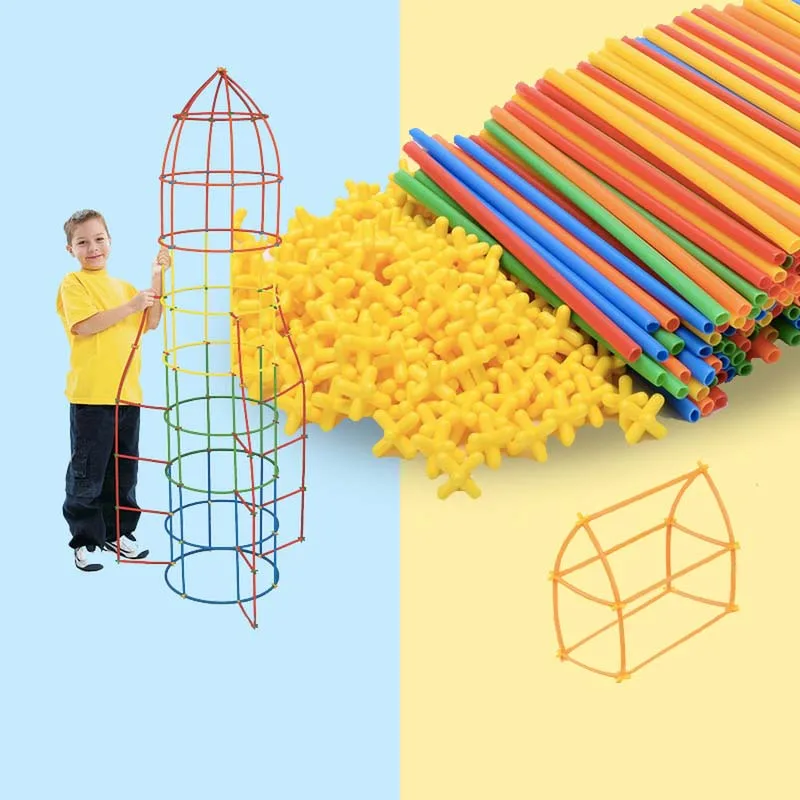 100/200/300 шт 4D DIY Пластик соломы, строительные блоки, игрушка творческий набор сборки конструктор инженер образовательные игрушки для детей, подарок