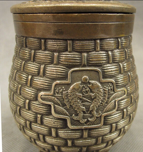 Китайские Бронзовые Медь Резные Рыбы Плетеные Формы Jar Статуя Курильница | Дом и