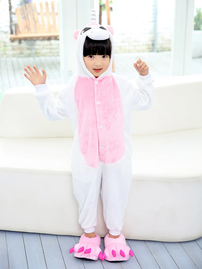 Kigurumi/зимняя Пижама с единорогом Детские фланелевые однобортные пижамы унисекс для мальчиков и девочек 4, 6, 8, 10, 12 лет