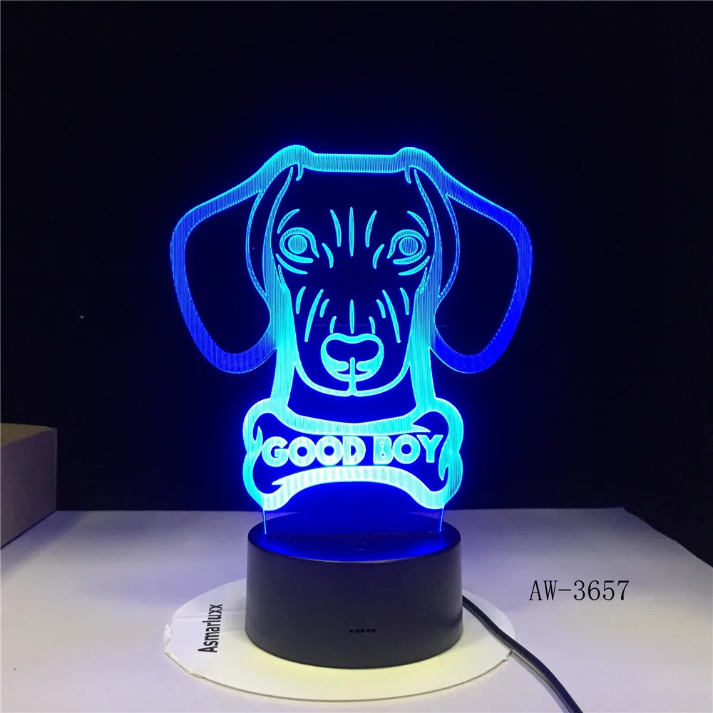 3D 3657 Ночной светильник с костяной моделью GOOD BOY Dog Цветной СВЕТОДИОДНЫЙ Novlety