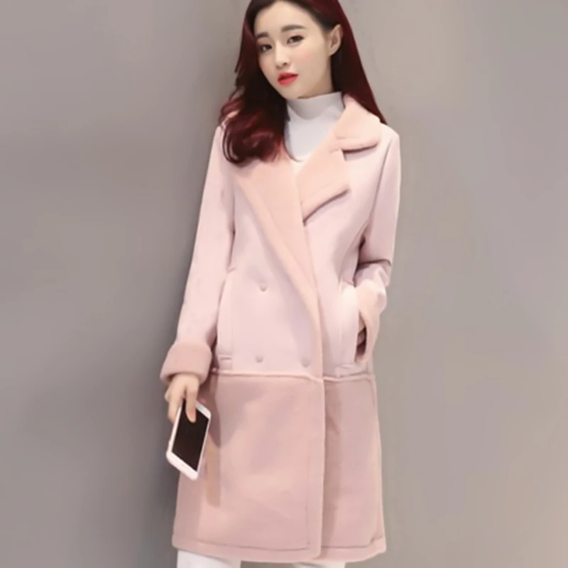 2017 женское осенне-зимнее шерстяное пальто повседневное из овечьей шерсти модная