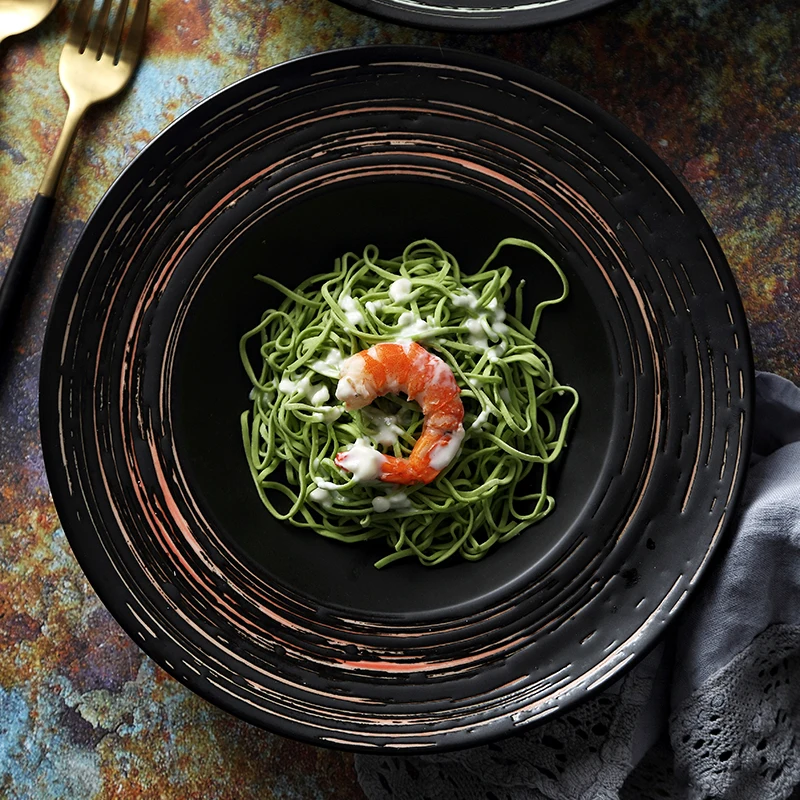 Creative Soup Dish Plates Ceramic Japaness Style Retro Food Plate Salad Steak Noodles Dish Home Decor 9 Inch Tray