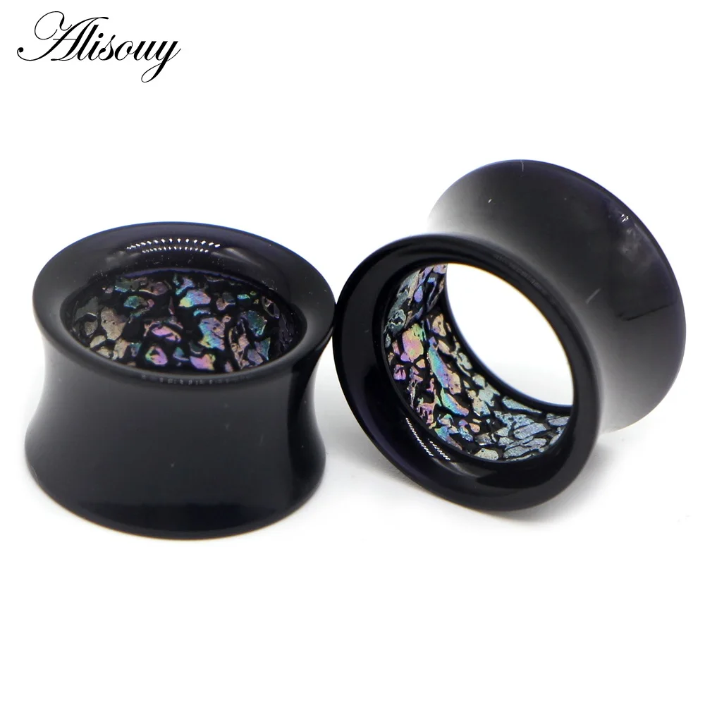 EM0823D Colorful Alisouy 2 шт. черные Полые Акриловые беруши тоннель носилки расширитель измерительные приборы телесный двойной расклешенные Туннели пирсинг ювелирные изделия - Окраска металла: EM0823D Colorful